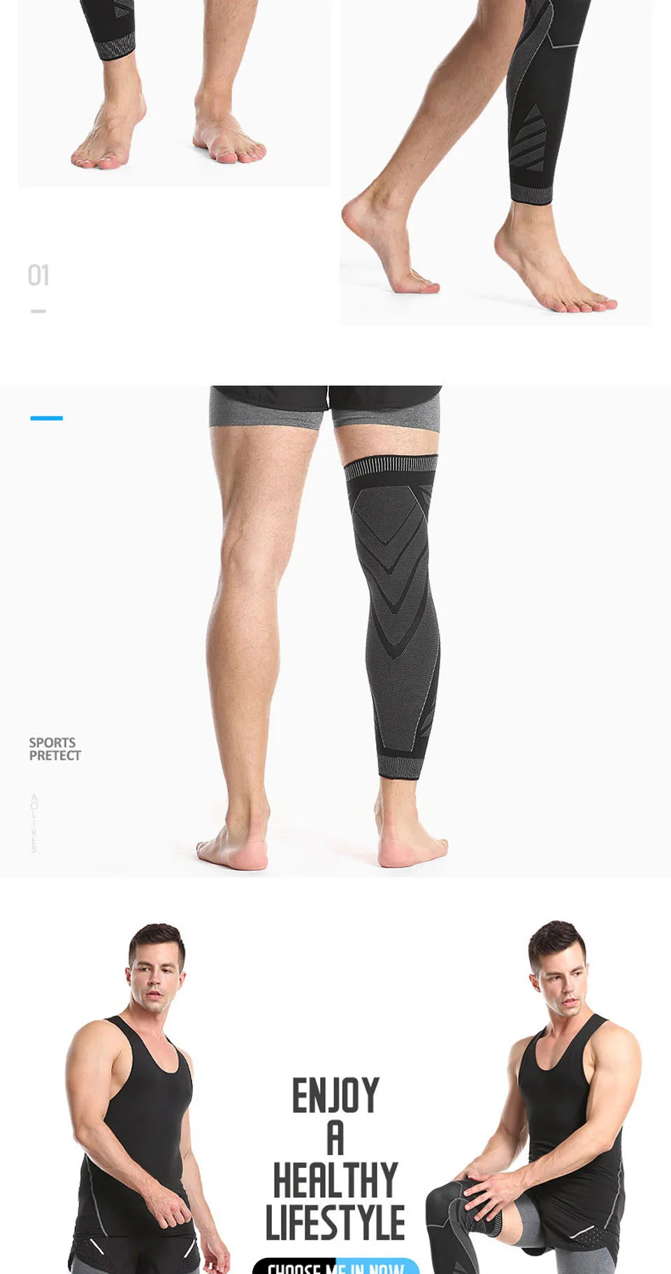 AOLIKES Long Leg Compression Sleeves,Full Leg Sleeve Long Knee Brace Knee Support Protect Basketball,Football, Knee Pain Relief