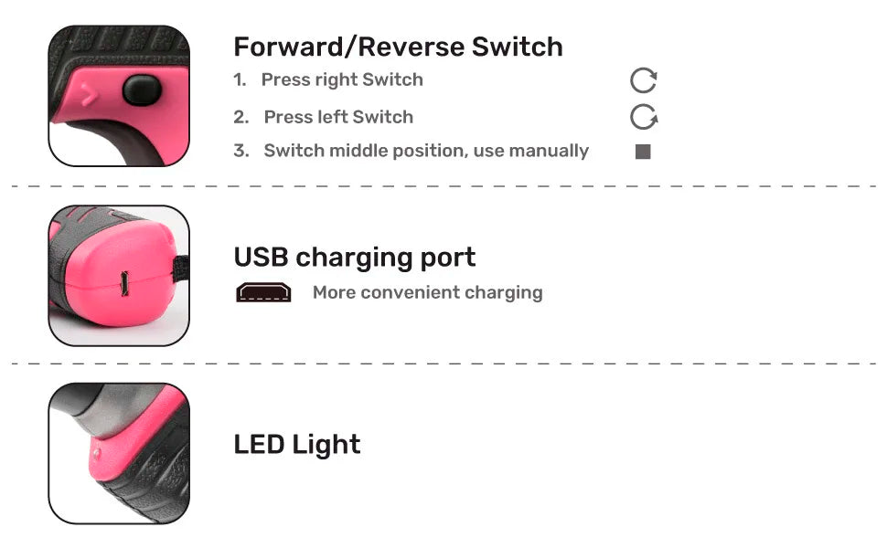 Hi-Spec Pink 3.6V Electric Screwdriver Rechargable Cordless Screwdriver Small Screw Gun USB Charge Powerful Electric Screwdriver
