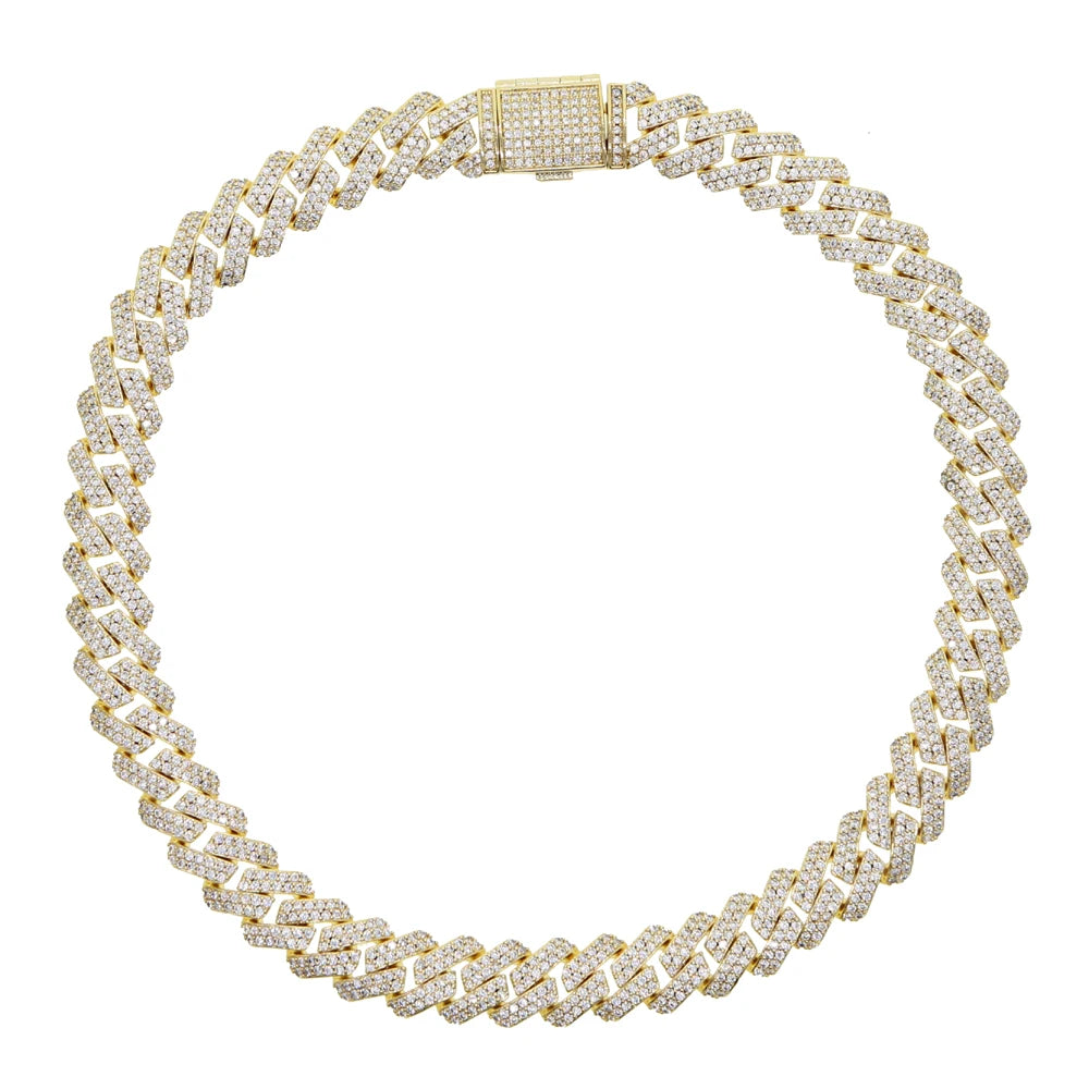 New 12mm Cuban Link Chains Necklace Gold Silver Color CZ Hiphop Fashion Jewelry Bling AAA Zircon 2 Row Iced Out For Men