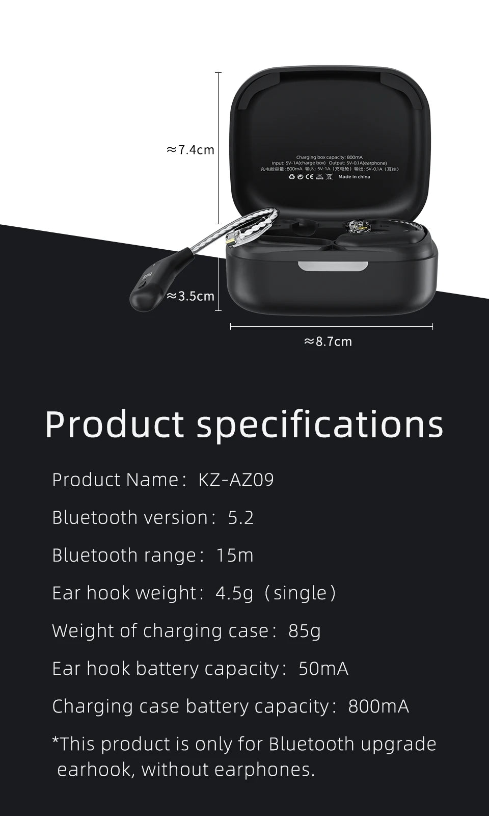 KZ AZ09 HD Bluetooth 5.2 Wireless Upgrade Cable Bluetooth Module HIFI Wireless Ear Hook Connector With Charging Case Z3 S2 Z1PRO