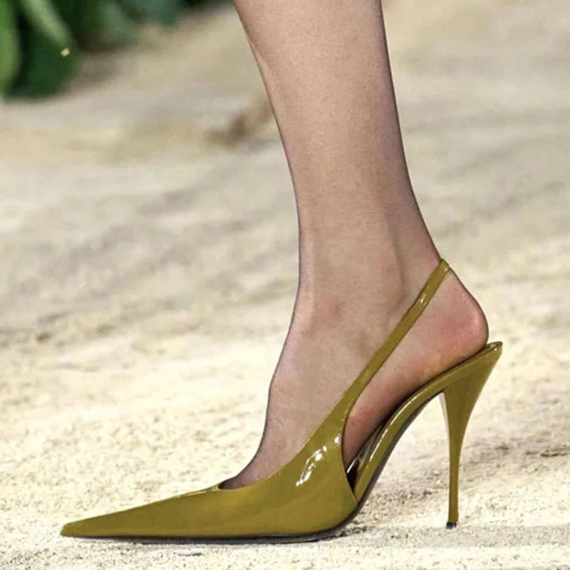 Colors Custom Women Super Pointy Toe Shoes Back Strap High Heels Slip on  Patent Pumps Slingback Dress Sandals