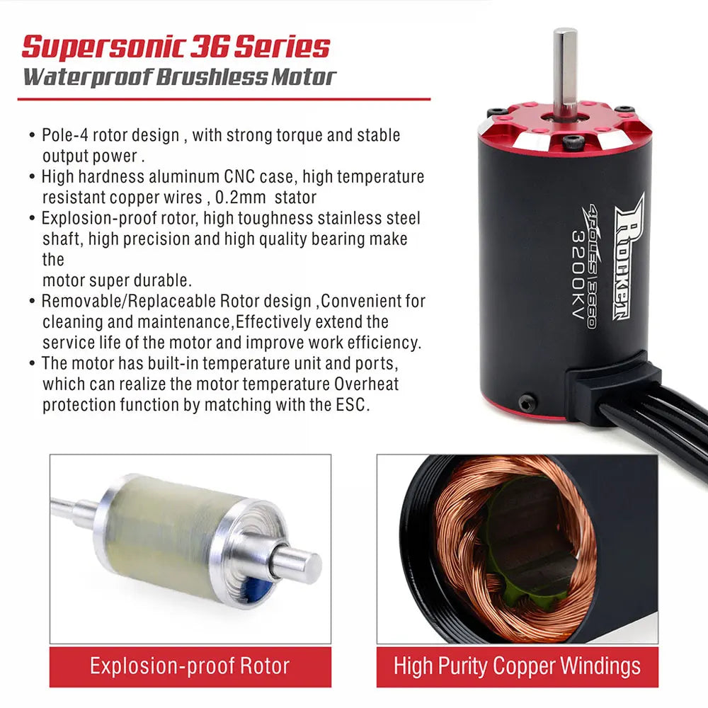 Rocket RC V2 supersonic 3650 3660 3665 3670 3674 Built -in Temperature Sensor Brushless Motor for 1/8 1/10 RC Car Off-Road Boat