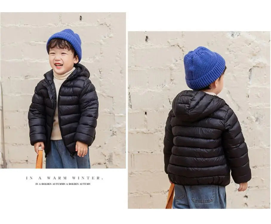 Girls Light Down Cotton Jacket Baby Boys Snowsuit Jackets Autumn Children Clothing 2-8 Years Fashion Kids Hooded Outerwear Coats