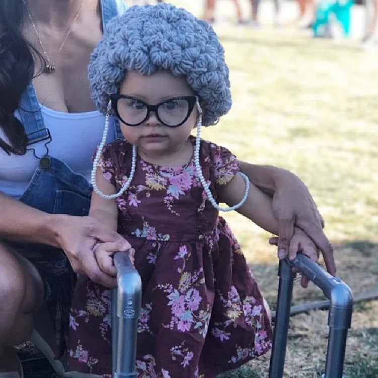 Cosplay Kids Boy Girl Hat Cute Old Lady Woman Curly Hair Wig Cap Skullies Beanies Winter Warm Knit Children Baby Hats and Caps