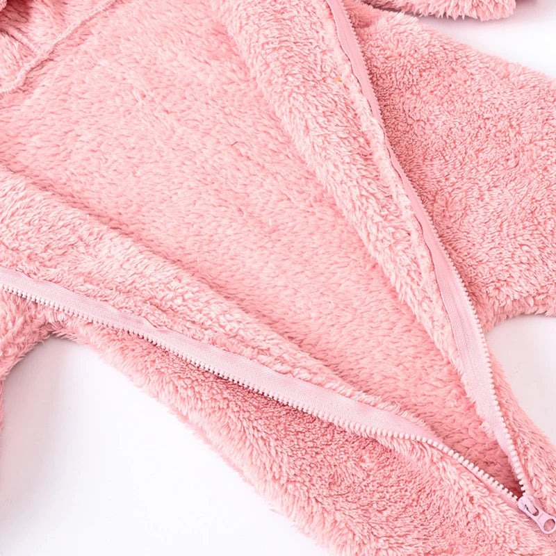 Baby Boy Clothes Spring Autumn Hooded Warm Baby Rompers Cute Plush Bear Overall Toddler Girl Jumpsuit Infants Crawling Clothing