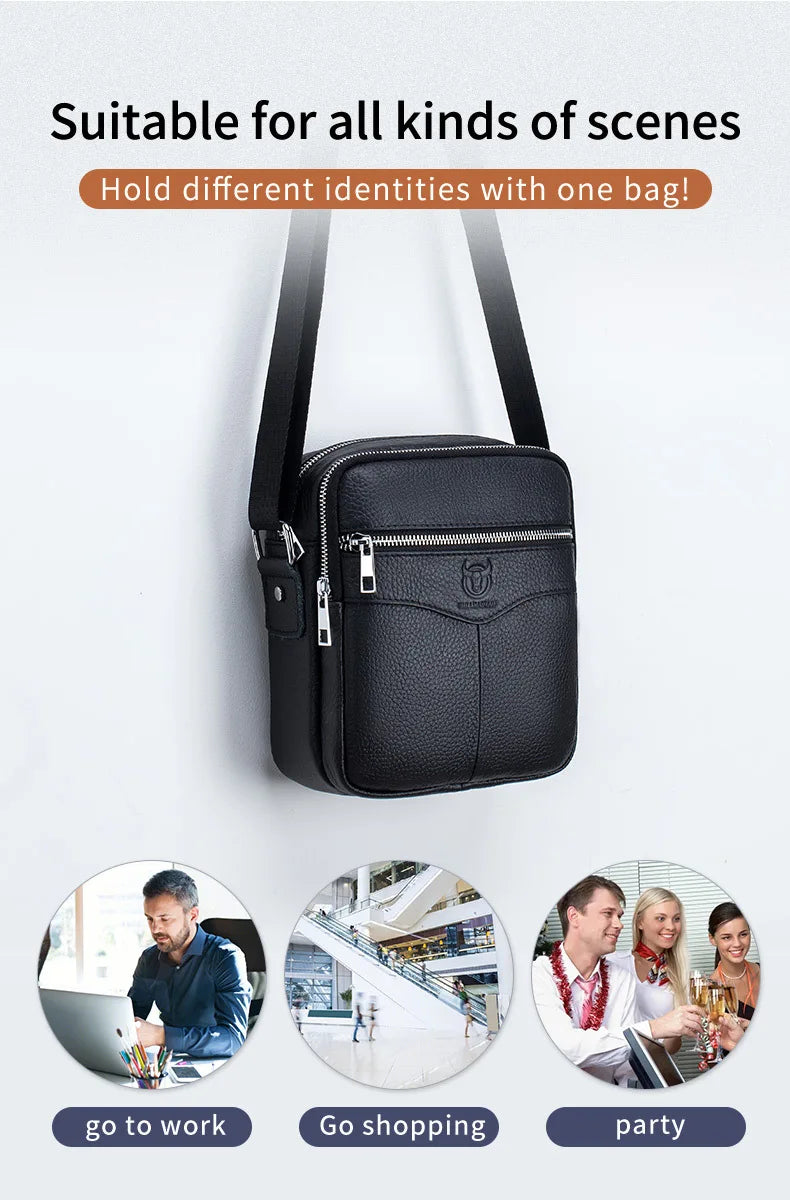 BULLCAPTAIN 2024 New Brand 100% cowhide men's bag shoulder bags high quality messenger small bag retro square luxury  handbag