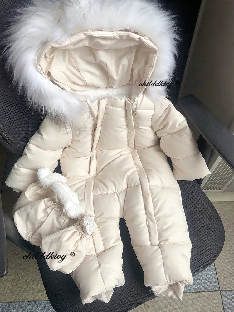 0-24 Months Newborn Baby Jumpsuit Winter Cotton Baby Romper With Gloves Hooded Thicken Boys Snowsuit Girl Clothing Set