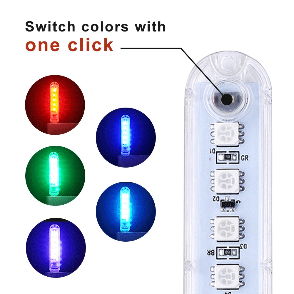 DC5V RGB USB Mini LED Night Light Portable 7 Colors Atmosphere Lamps USB Colorful Lights With Button Switch Light Color Control