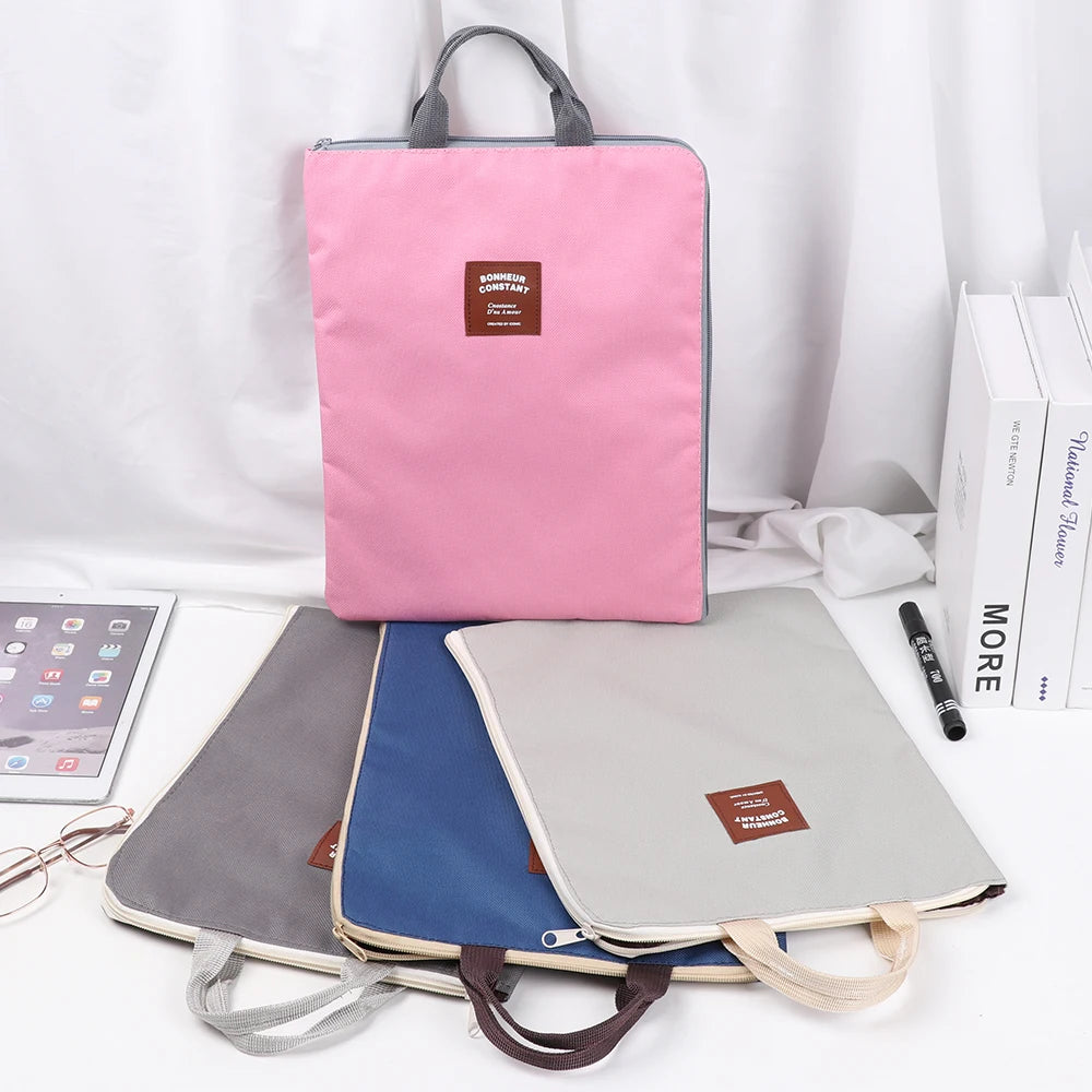 A4 File Folder Large Canvas Zipper Multifunctional A4 File Folder Document Bag Business Briefcase Organizer Stationery