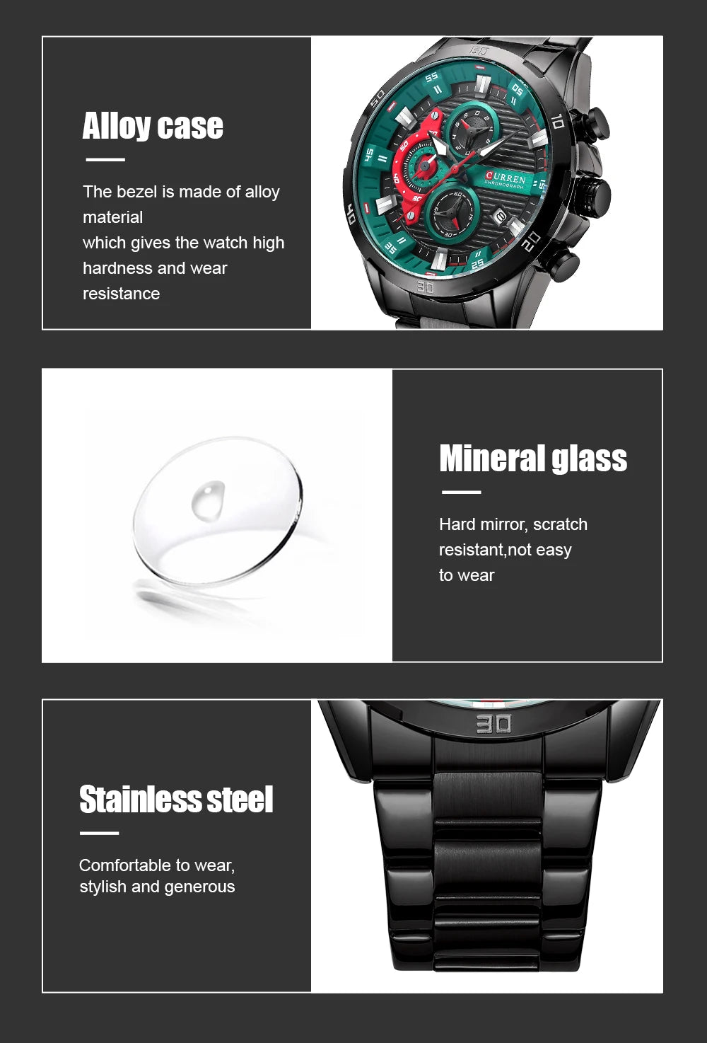 CURREN 8402 Stainless Steel Business Waterproof Chronograph Wristwatch Sport Clock Quartz Watch for Men Relogio Masculino Reloj