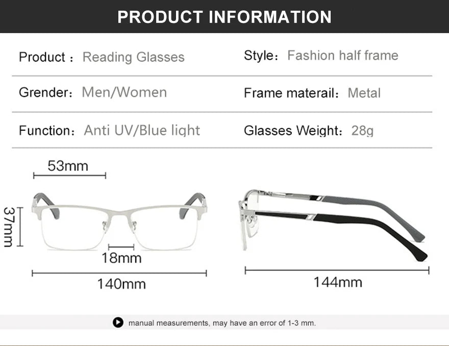 CLLOIO New Progressive Multifocus Reading Glasses Men Business Anti Blue Light Presbyopic Glasses Spring Hinge Diopters Eyewear