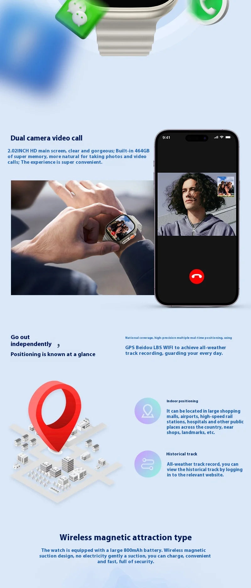 HW ULTRA 2 CALL Smart Watch Card Call Video Front and Rear Dual Camera Positioning Function WeChat