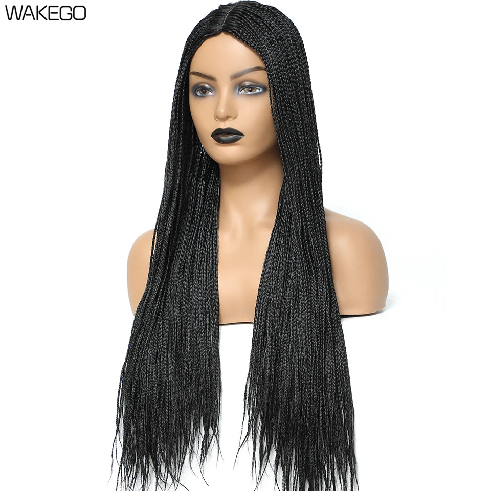 Wakego 26 Inch Ombre Box Braided Wigs For Black Women Braided Wig Fake Scalp Heat Resistant Braiding Hair Wig Peruca Sintetica