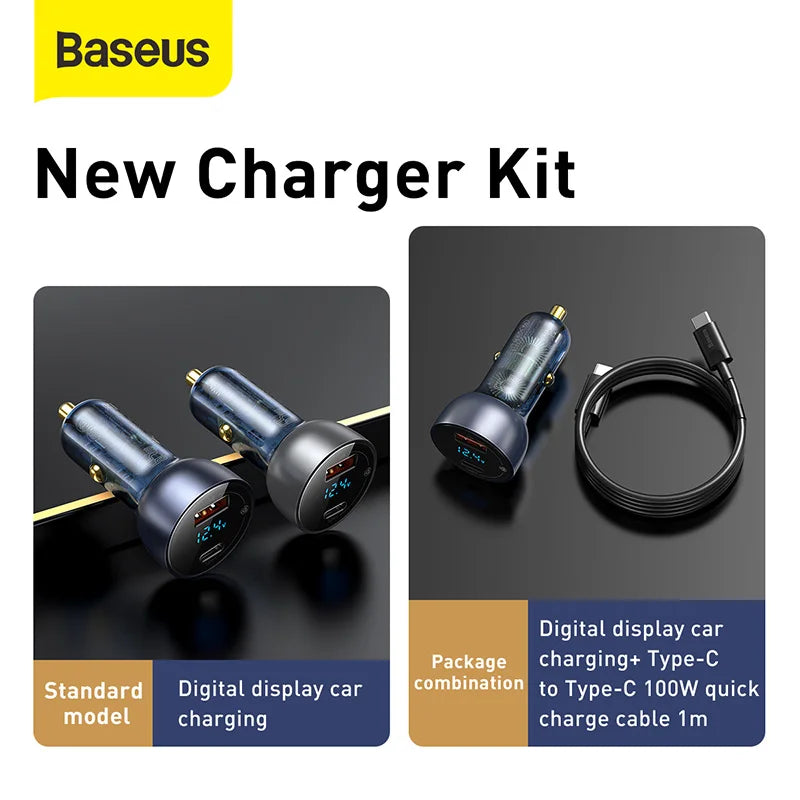 Baseus USB C Car Charger 65W Fast Charging Quick Charger 4.0 QC PD 3.0 Type C Car Charger For iPhone 14 Pro Xiaomi POCO MacBook