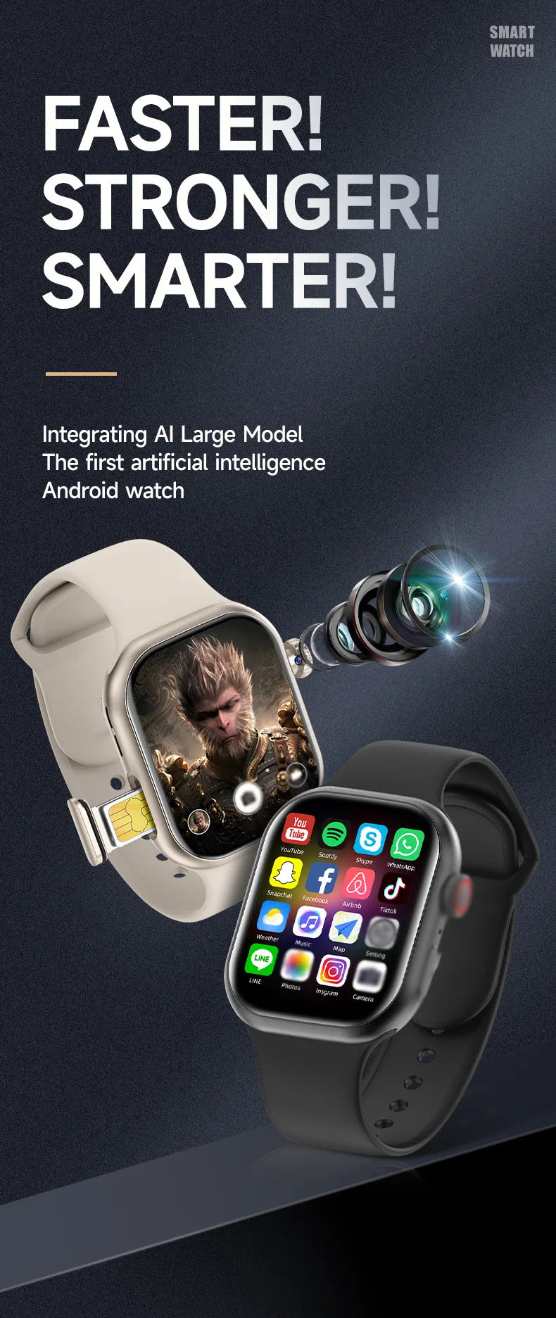 2026 Smart Watch Camera BT Call Heart Rate Fitness Tracker Waterproof iOS Android