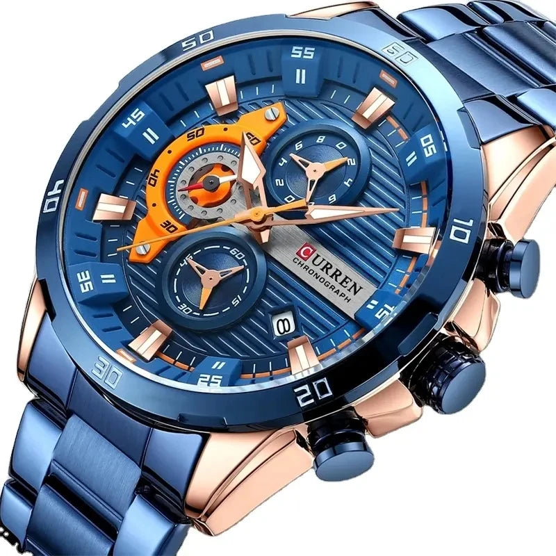 CURREN 8402 Stainless Steel Business Waterproof Chronograph Wristwatch Sport Clock Quartz Watch for Men Relogio Masculino Reloj