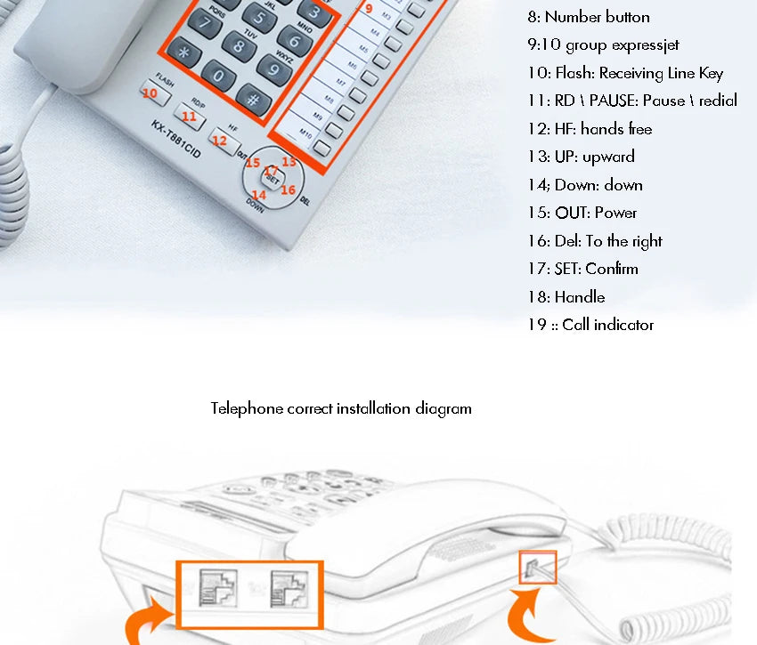 Desktop Corded Telephone, Wired Landline Phone for Home/Hotel/Office, Handsfree, with Blue Backlit, Caller ID, in English