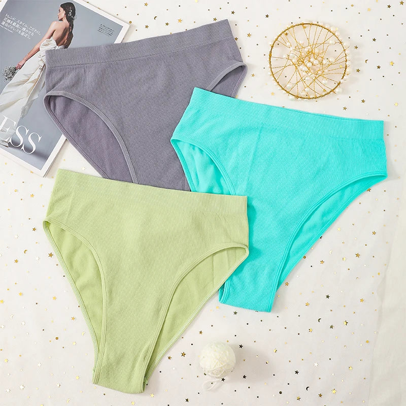 1Pc High Waist Panties For Women Sport Seamless Briefs High-Leg Cut Underpants Female  Sexy Lingerie Solid Color Underwear