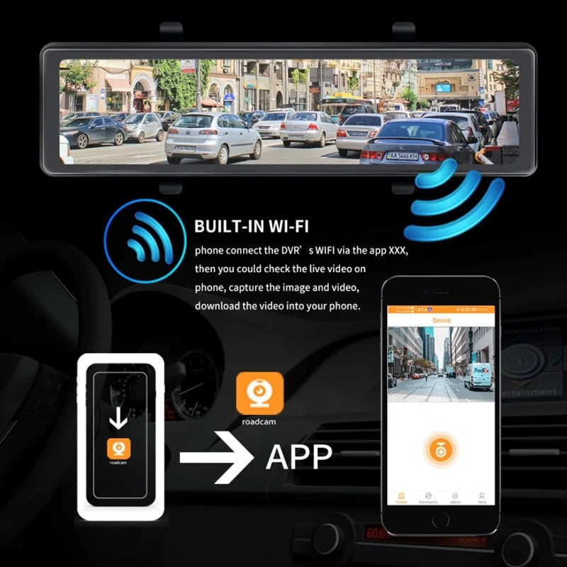 12 Inch 4K HD Wide Angle 170 Mirror Car Dvr Dashcam Dash Cam Front and Rear 4K With WIFI GPS Dual Lens Rearview Touch Screen