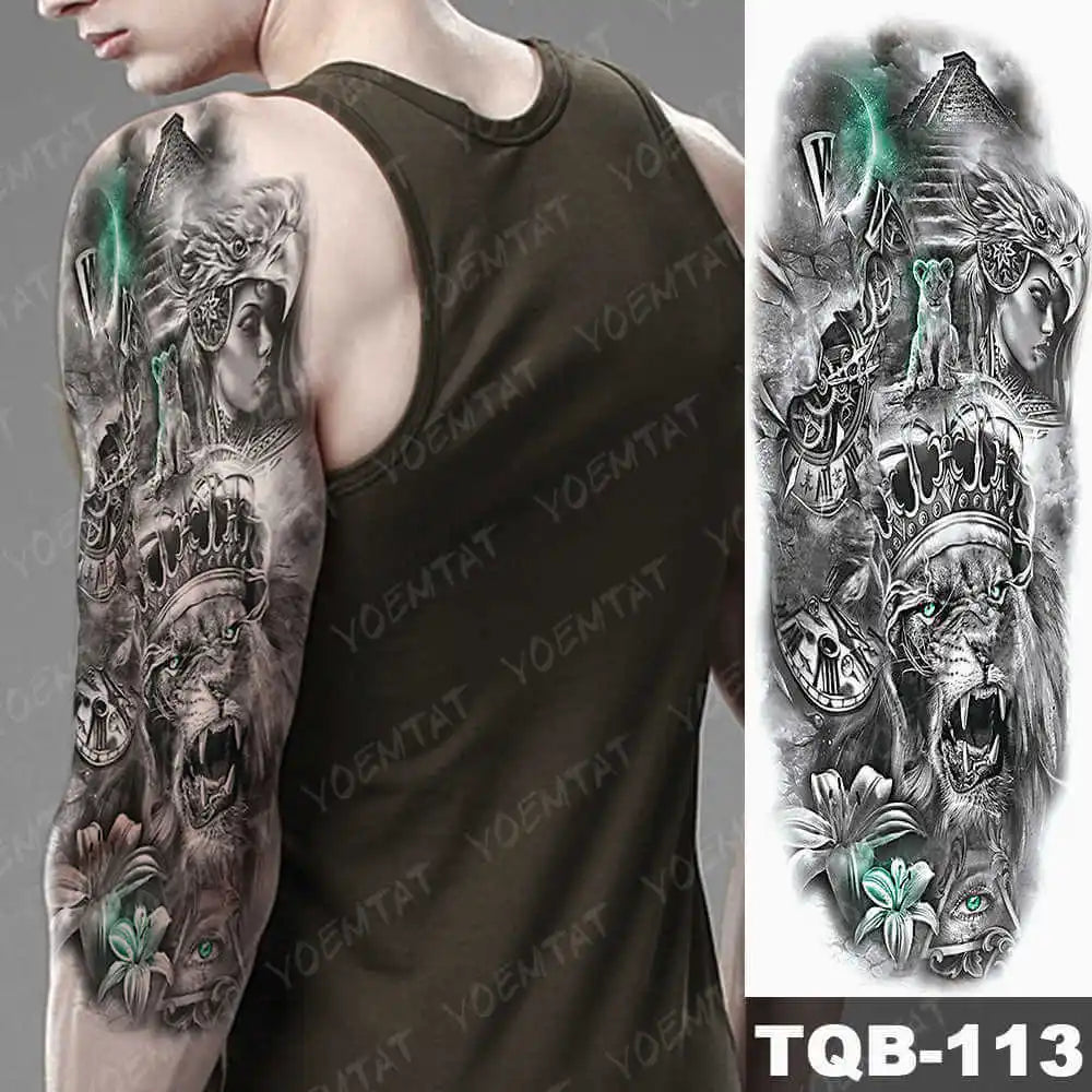 Large Arm Sleeve Tattoo Forest Angel Wolf Lion Waterproof Temporary Tatto Sticker Crown Skull Body Art Full Fake Tatoo Women Men