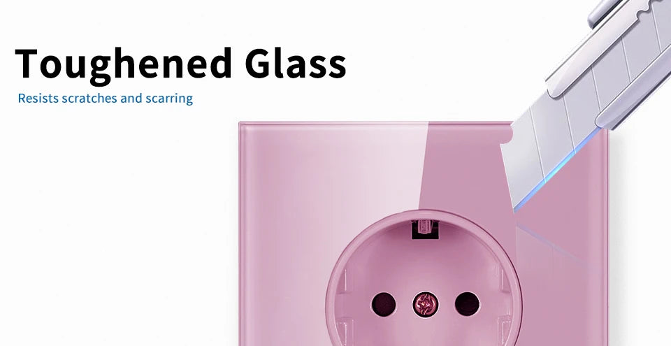 VISWE EU Standard  Electrical sockets 220V 16A Full Mirror Tempered Glass Panel Multiple Black Socket Wall Home Improvements