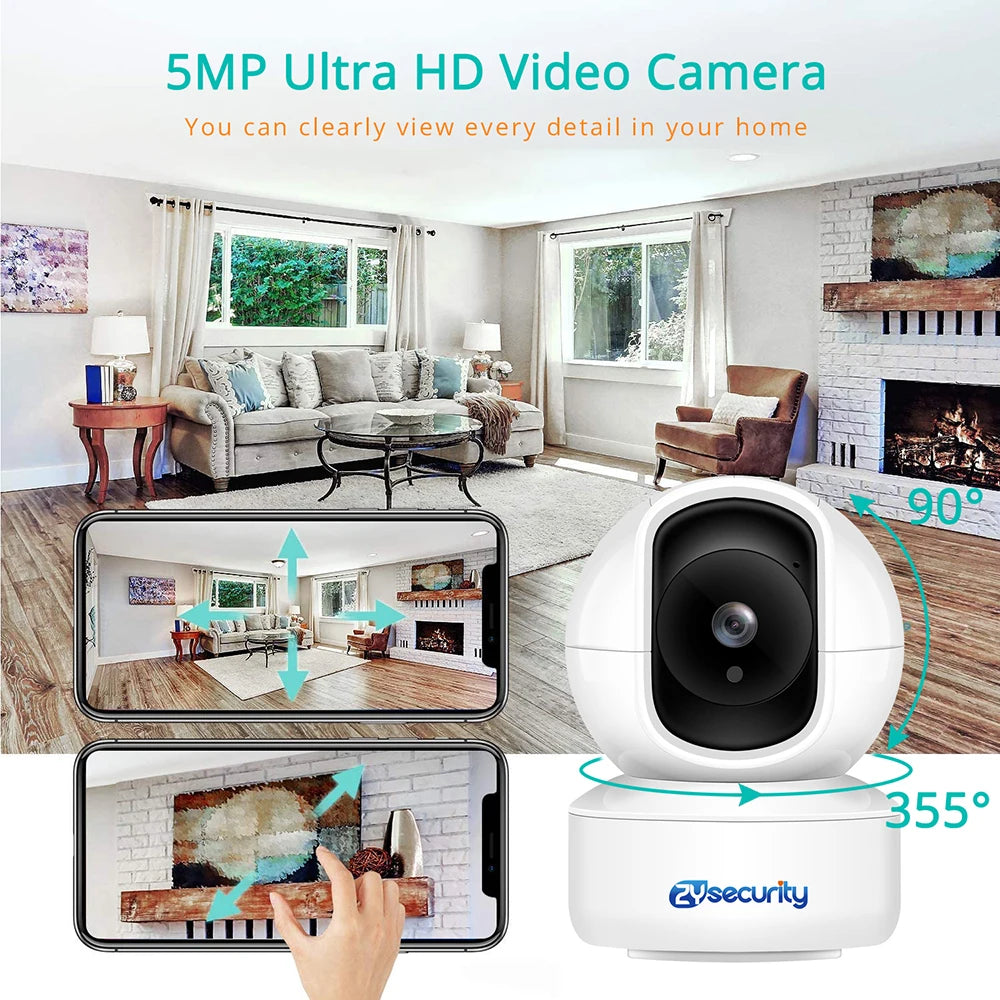 5MP 2.4/5G Wifi Camera with LAN Indoor Human Detect & Tracks Baby Camera Smart Home Security 2-way Audio Night Vision PTZ Camera