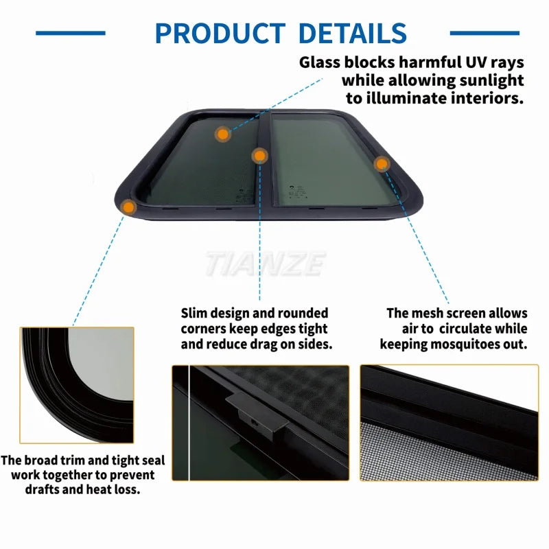 TIANZE Aluminum Caravan Sliding RV Window 610*508 Camper & Motorhome Trailer Accessories