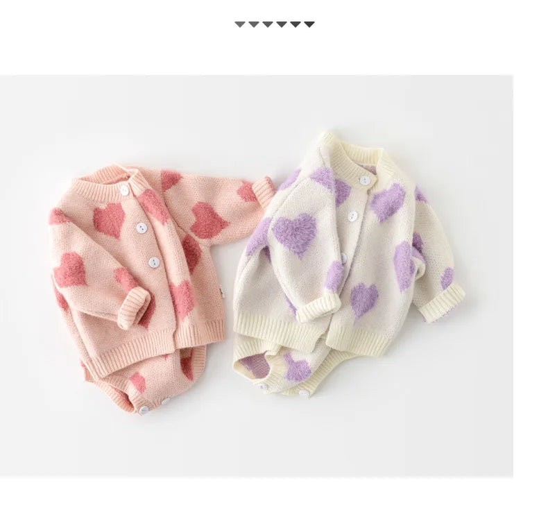 MILANCEL baby girl clothes baby knit clothing set heart bodysuit baby sweaters 2 pcs baby suit  soft newborn clothes