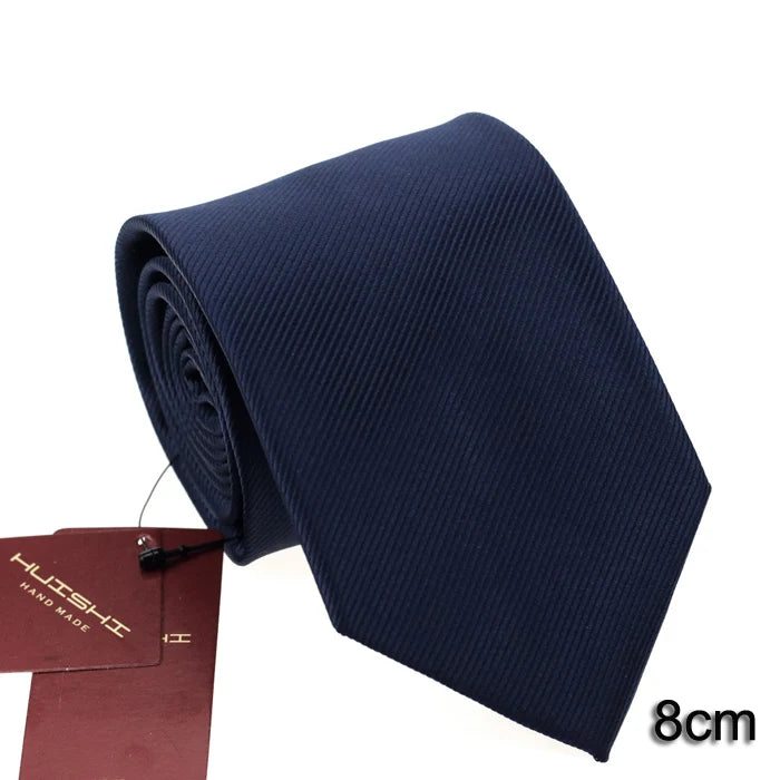 HUISHI 8CM Men's Solid Dark Blue Color Neck Tie 6cm Waterproof Jacquard Necktie Daily Wear Cravat Wedding Party For Men