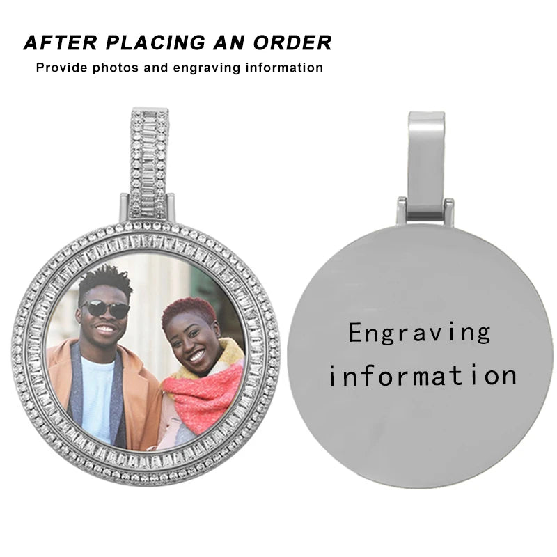 Customized Necklace Pendant Round Photo Medallions Necklace Men‘s Hip Hop Jewelry Personalized Custom Name Engraved Pendant Gift