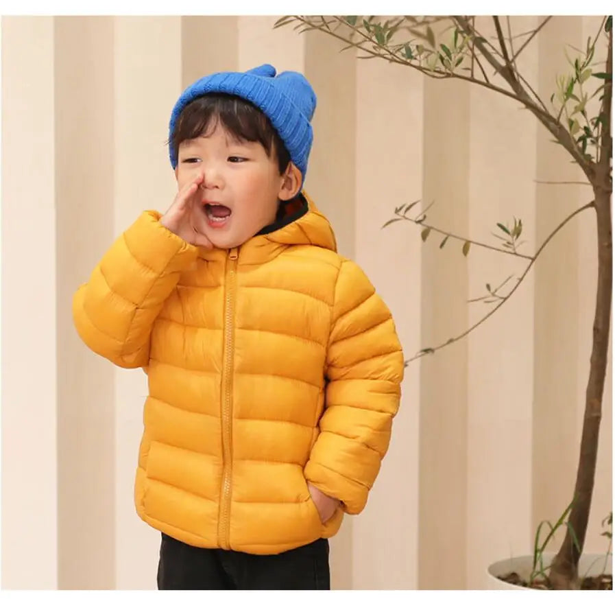 Girls Light Down Cotton Jacket Baby Boys Snowsuit Jackets Autumn Children Clothing 2-8 Years Fashion Kids Hooded Outerwear Coats