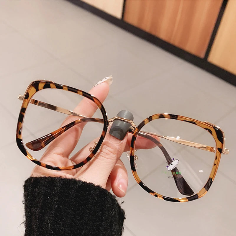SO&EI Fashion Oversized Square Women Glasses Frame Vintage Clear Anti-Blu-Ray Eyewear Men Optical Pink Frame Computer Goggle