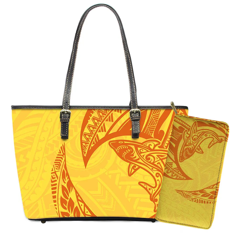 Elegant Polynesian Tribal Hawaii Tropical Leather Purses with Zipper Wallet Luxury Ladies Tote Bag Custom Women's Shoulder Bag