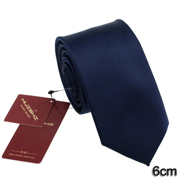 HUISHI 8CM Men's Solid Dark Blue Color Neck Tie 6cm Waterproof Jacquard Necktie Daily Wear Cravat Wedding Party For Men