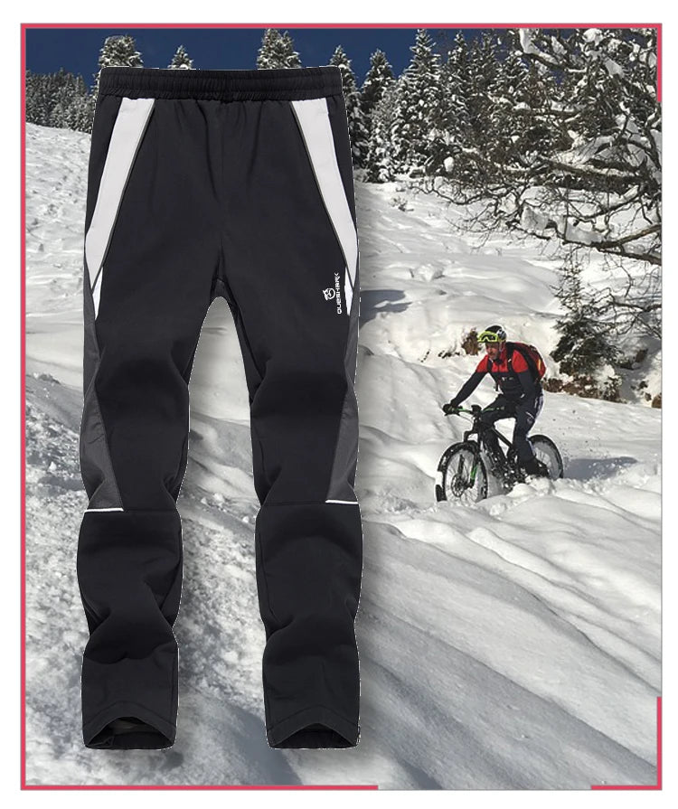QUESHARK Men Women Thicked Warm Fleece Cycling Pants Windproof Waterproof  MTB Road Bike Bicycle Camping Trekking Trousers