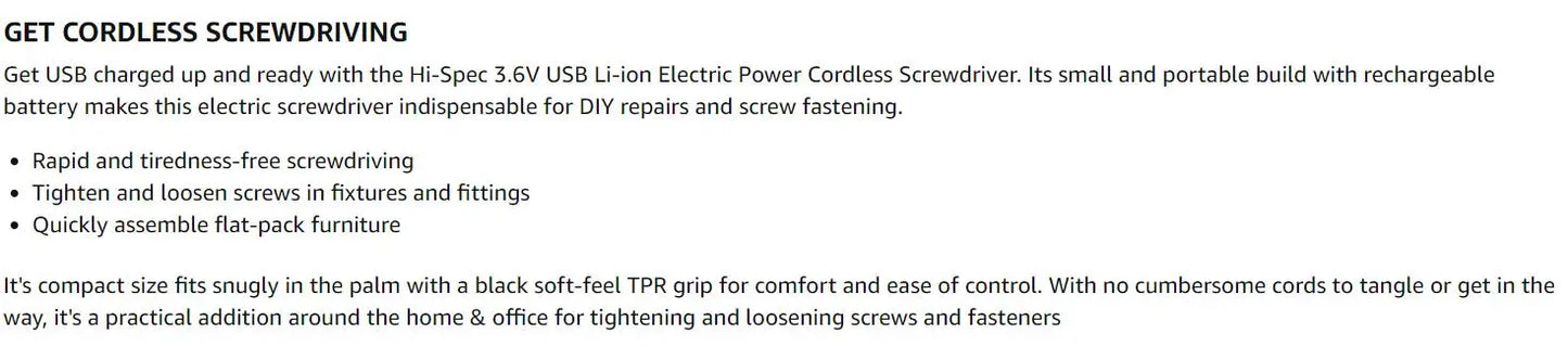 Hi-Spec Pink 3.6V Electric Screwdriver Rechargable Cordless Screwdriver Small Screw Gun USB Charge Powerful Electric Screwdriver