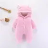 Baby Winter Newborn Infant Toddler Boys Girls Cartoon Bear Footed Jumpsuit Baby Coral Fleece Hooded Romper