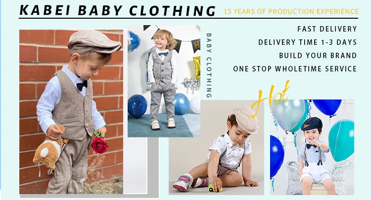 Newborn Boy Formal Clothes Set Infant Boy Gentleman Birthday Romper Outfit With Hat Vest Long Sleeve Infant Jumpsuit Suit Formal