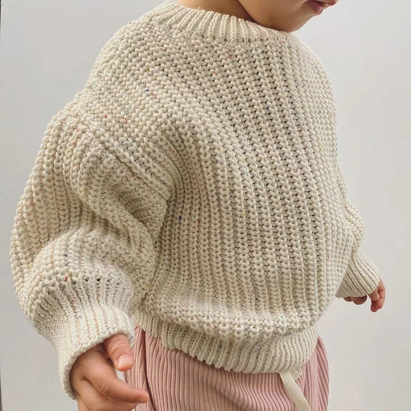 MOQ 1 Casual Kids Girl Boys Knit Sweaters Autumn Winter Loose Jumpers Children Round Collar Long Sleeve Pullover-Tops 0-6Y