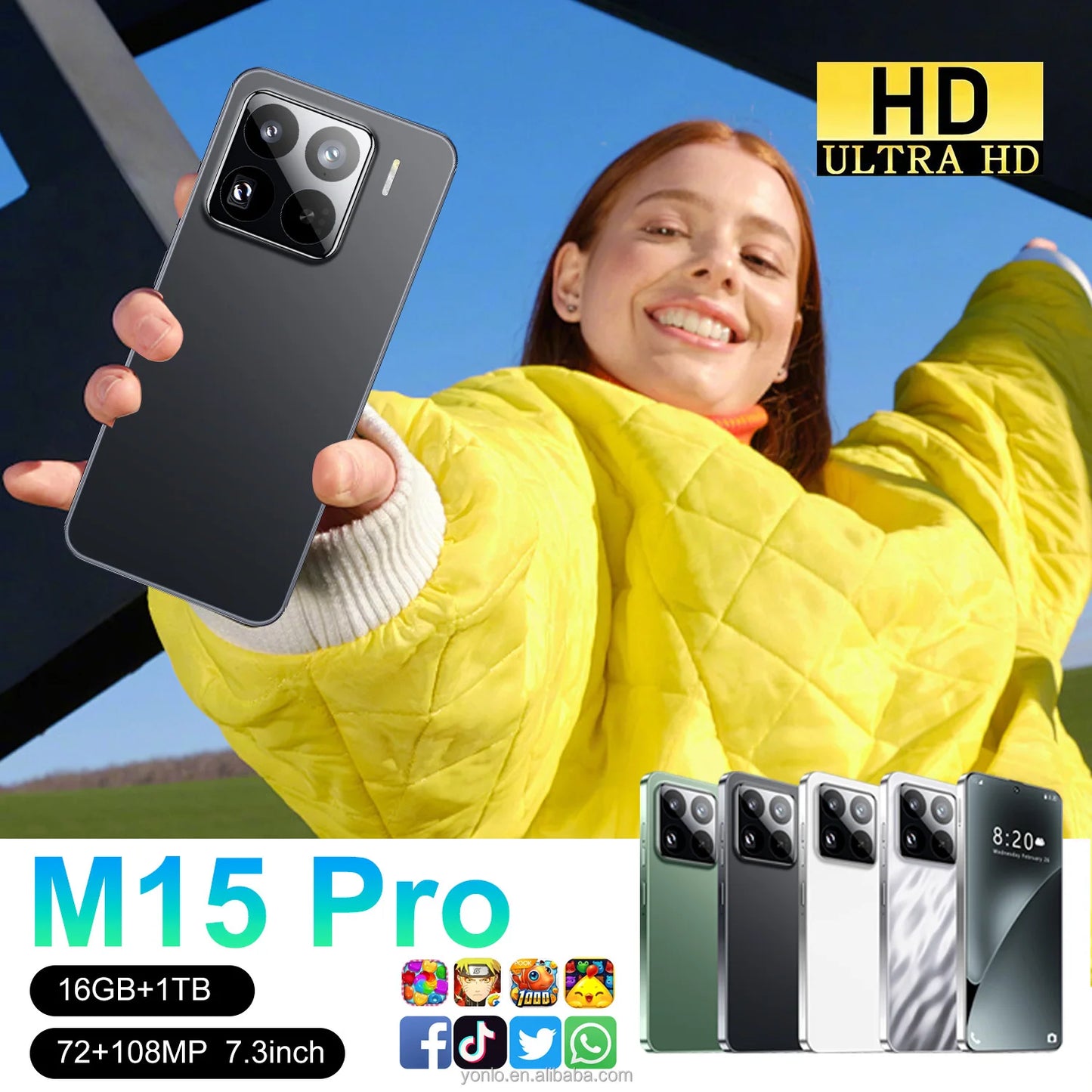 Factory-Priced M15 Pro 2025 Original 16GB+1TB 5G Dual SIM Mobile Phone with Decacore CPU 108MP Rear Camera CDMA LTE Cellular