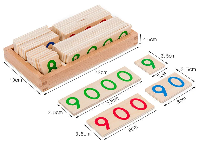 Wooden Numbers Card 1-9000 Montessori Learning Card Math Teaching Aids Preschool Children Early Education For Baby