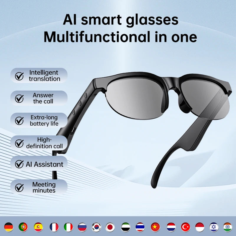 Elegant Lightweight Smart Glasses Open-Ear Cancelling Earphones Built-in Speaker LED Battery Polarized Lenses Glasses