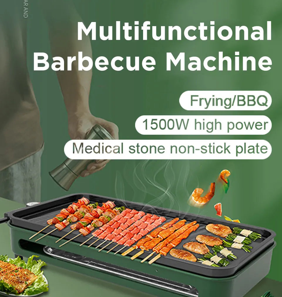 New stainless steel frying and grilling dual-purpose smokeless barbecue grill non-stick electric bakeware household high power