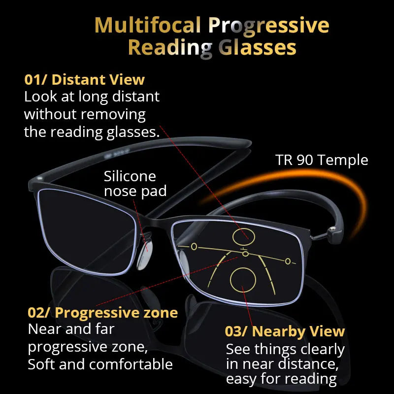 Multifocal Progressive Reading Glasses Computer for Reader Men Sight Clear Eyeglasses Women +1.0 1.5 2.0 2.5 3.0 3.5 4.0
