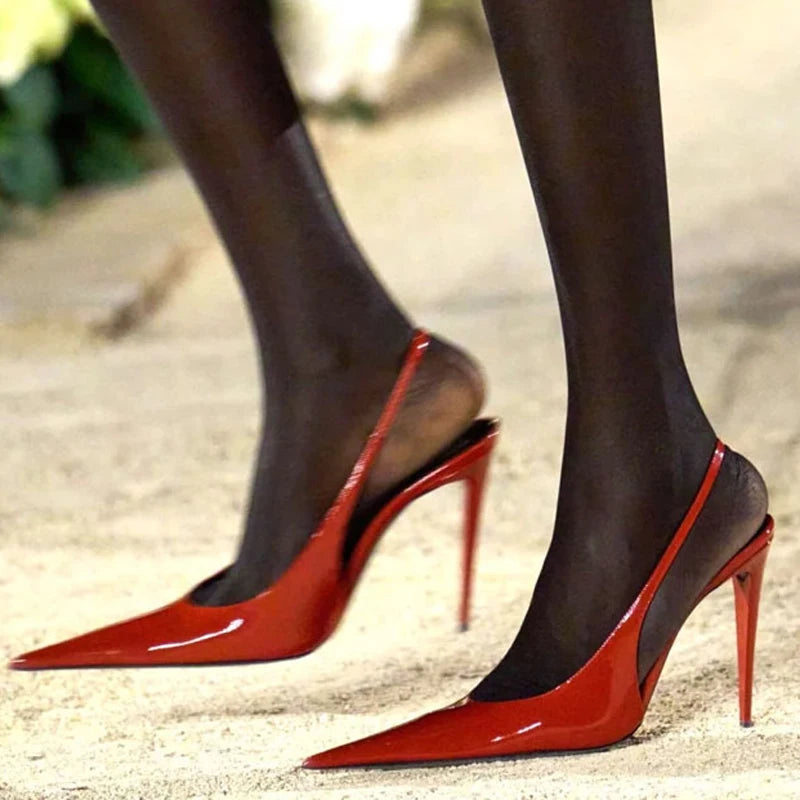 Colors Custom Women Super Pointy Toe Shoes Back Strap High Heels Slip on  Patent Pumps Slingback Dress Sandals