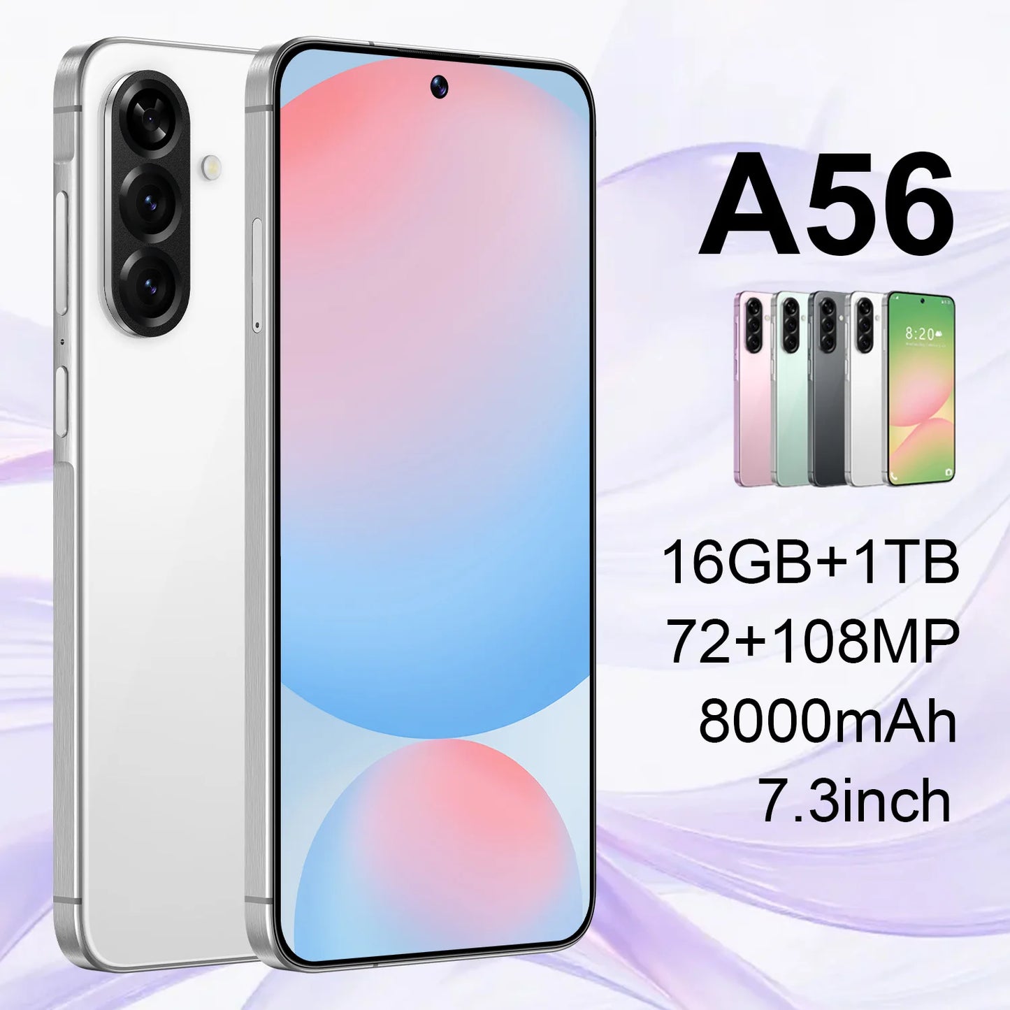2025 A56 16GB+1TB Smartphone 108MP Rear French Spanish HD LTE 65W Cheap Online Cell Phones Dropshipping A56 Phone Mobile Phones
