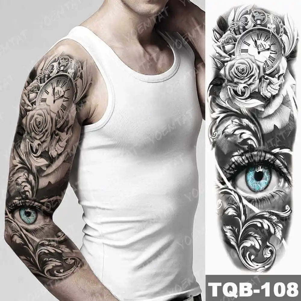 Large Arm Sleeve Tattoo Forest Angel Wolf Lion Waterproof Temporary Tatto Sticker Crown Skull Body Art Full Fake Tatoo Women Men
