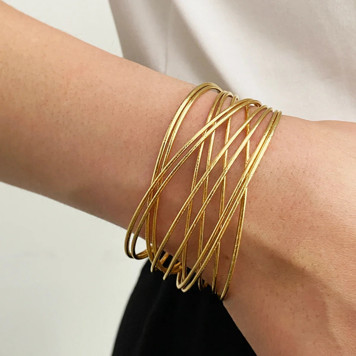Ladies Women Fashion Jewelry Gold Expandable Inspired Designer Bangle Stackable Cable Wire Open Cuff Bangle Bracelet Set