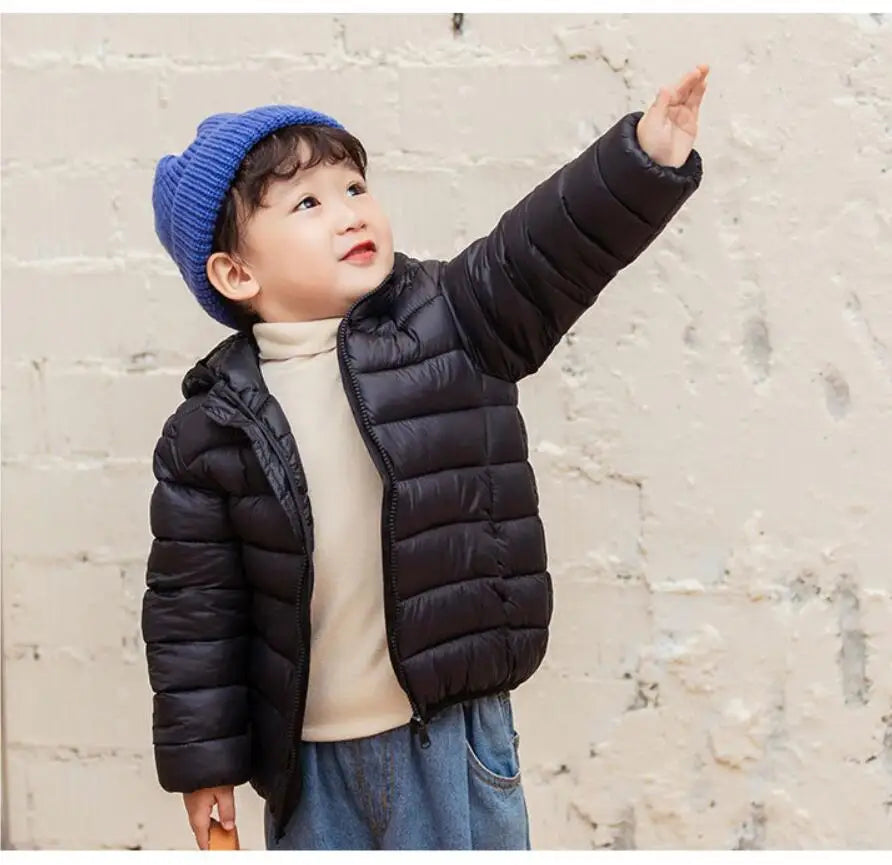 Girls Light Down Cotton Jacket Baby Boys Snowsuit Jackets Autumn Children Clothing 2-8 Years Fashion Kids Hooded Outerwear Coats