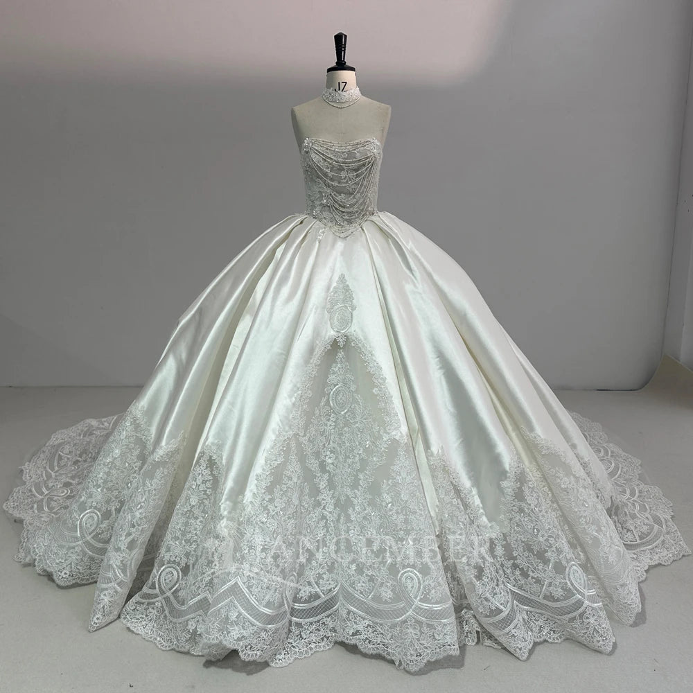 Satin Sleeveless Latest Wedding Dresses Bridal Gown Bride Wedding Dress With Tail Xs141